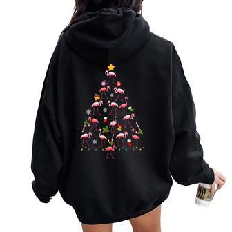 Flamingo Christmas Tree Ugly Christmas Sweater Women Oversized Hoodie Back Print - Monsterry
