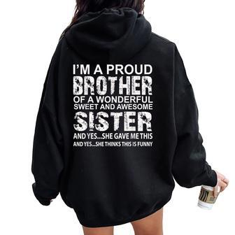 Birthday For Brother From Awesome Sister Present Women Oversized Hoodie Back Print | Mazezy