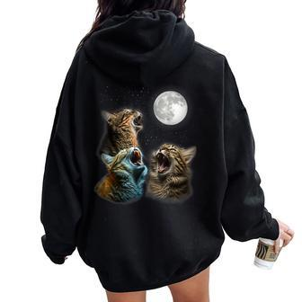 Cat Moon Three Cats Meowling At Moon Cats Howling Women Oversized Hoodie Back Print - Monsterry