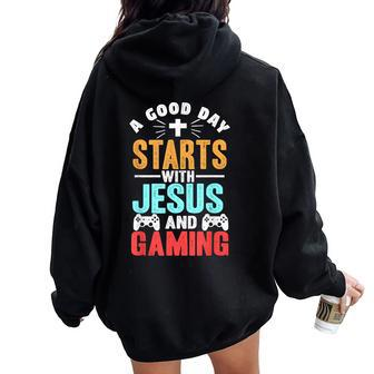 Christian Jesus Gaming For Christian Gamer Women Oversized Hoodie Back Print | Mazezy