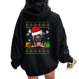 Dog Bull Mastiff Santa Hat Ugly Christmas Sweater Women Oversized Hoodie Back Print - Monsterry