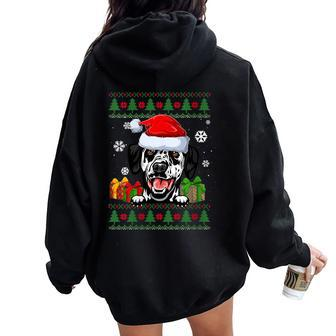 Dog Lovers Dalmatian Santa Hat Ugly Christmas Sweater Women Oversized Hoodie Back Print - Monsterry