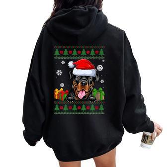 Dog Lovers Rottweiler Santa Hat Ugly Christmas Sweater Women Oversized Hoodie Back Print - Monsterry