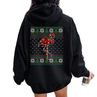 Flamingo Ugly Sweater Christmas Animals Lights Xmas Women Oversized Hoodie Back Print | Mazezy