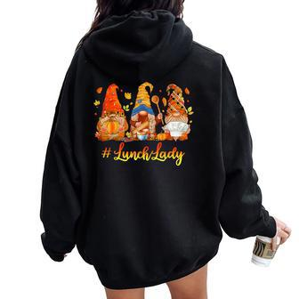 Gnomies Lunch Lady Autumn Fall Leaves Thanksgiving Women Oversized Hoodie Back Print | Mazezy