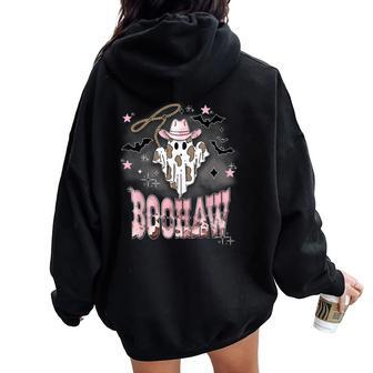 Pink Boohaw Ghost Halloween Cowgirl Western Country Women Oversized Hoodie Back Print - Seseable