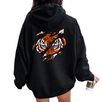 Tiger Face Wild Cat Mountain Animal Kid Women Oversized Hoodie Back Print | Mazezy