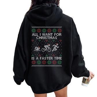 Triathlon Ugly Christmas Sweater For Triathlete Xmas Women Oversized Hoodie Back Print | Mazezy