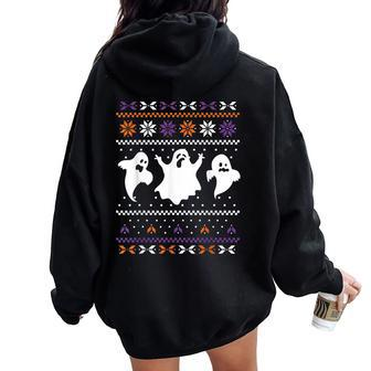 Ghost Ugly Sweater Halloween Christmas Sweater For Women Oversized Hoodie Back Print | Mazezy