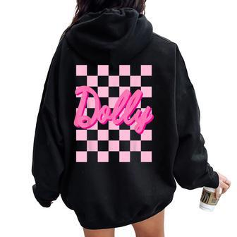 Girl Retro Dolly First Name Personalized Groovy Birthday Women Oversized Hoodie Back Print - Monsterry
