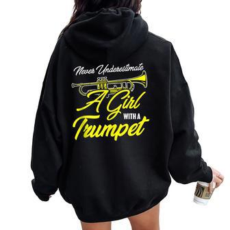 Girl Trumpet Never Underestimate A Girl With A Trumpet Women Oversized Hoodie Back Print - Thegiftio UK