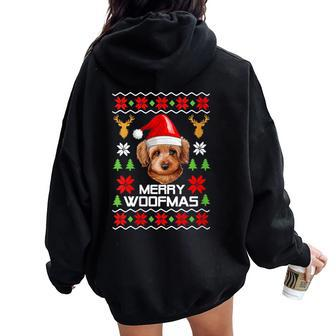 Goldendoodle Santa Hat Ugly Christmas Sweater Holiday Women Oversized Hoodie Back Print - Monsterry