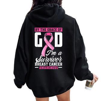 By The Grace God I'm A Survivor Breast Cancer Survivor Women Oversized Hoodie Back Print - Monsterry CA