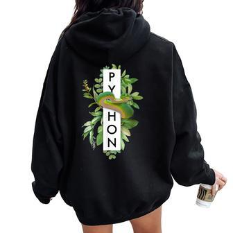 Green Tree Python Tropical Plant Print Women Oversized Hoodie Back Print | Mazezy