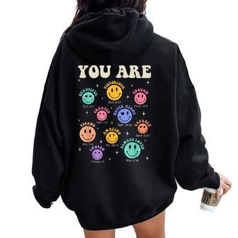 Groovy You Are Bible Verse Smile Face Religious Christian Women Oversized Hoodie Back Print - Monsterry