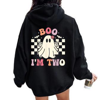 Groovy Boo I'm Two 2Nd Birthday Halloween Ghost Cute Women Oversized Hoodie Back Print - Monsterry DE