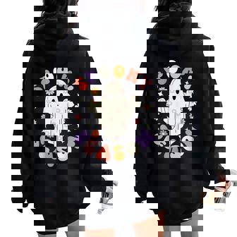 Groovy Spooky Season Ghost Flower Halloween Costume Girls Women Oversized Hoodie Back Print - Seseable