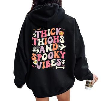 Groovy Thick Thighs Spooky Vibes Ghost Halloween Women Oversized Hoodie Back Print - Monsterry