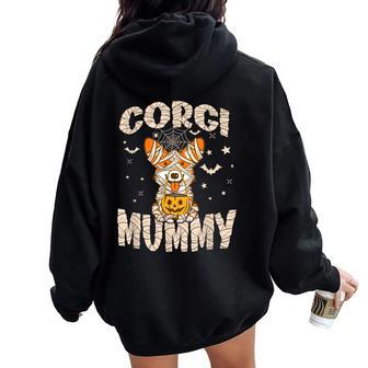 Halloween Costume Dog Lover Owner Outfit Adult Corgi Mummy Women Oversized Hoodie Back Print - Seseable