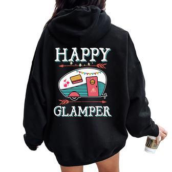 Happy Glamper T Outdoor Glamping Camping Girls Women Oversized Hoodie Back Print - Seseable