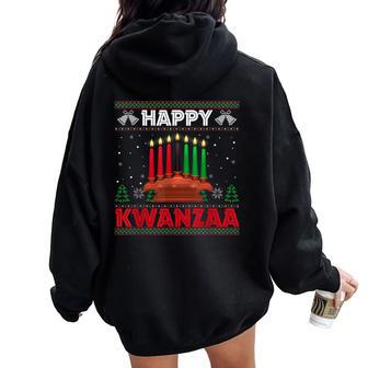 Happy Kwanzaa Kinara African American Ugly Christmas Sweater Women Oversized Hoodie Back Print | Mazezy CA