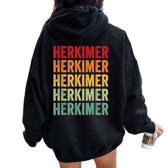 Herkimer County New York Rainbow Text Women Oversized Hoodie Back Print | Mazezy