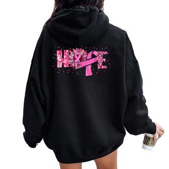 Hope Sunflower Leopard Pink Ribbon Breast Cancer Awareness Women Oversized Hoodie Back Print - Seseable