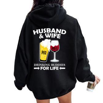 Husband And Wife Drinking Buddies For Life Women Oversized Hoodie Back Print - Seseable
