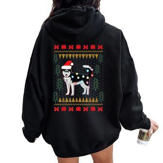 Husky-Ugly-Sweater Christmas Lights Women Oversized Hoodie Back Print | Mazezy
