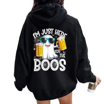 I'm Just Here For The Boos Ghost Drinking Halloween Beer Women Oversized Hoodie Back Print | Mazezy