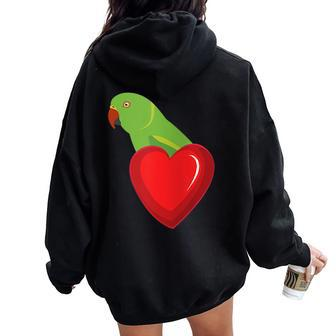 Indian Ringneck Alexandrine Parrot Parakeet Heart Pocket Women Oversized Hoodie Back Print | Mazezy