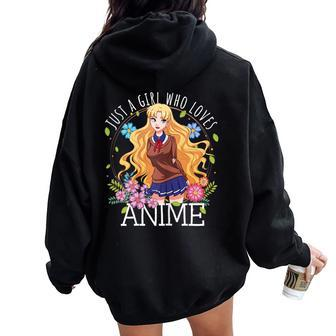 Just A Girl Who Loves Anime Lover N Girl Merch Otaku Women Oversized Hoodie Back Print | Mazezy