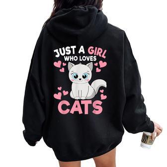 Just A Girl Who Loves Cats Cute Cat Lover Girls Toddlers Women Oversized Hoodie Back Print - Thegiftio UK