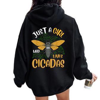 Just A Girl Who Loves Cicadas Brood X Insect Entomology Women Oversized Hoodie Back Print | Mazezy