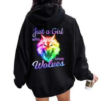 Just A Girl Who Loves Wolves Moon Wolf Girls Women Oversized Hoodie Back Print - Thegiftio UK