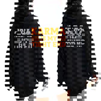 Karma Is My Tight End Football Fan Lover Youth Mom Women Oversized Hoodie Back Print - Thegiftio