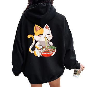 Kawaii Cute Cat Ramen Noodles Anime Girls N Japanese Food Women Oversized Hoodie Back Print - Monsterry