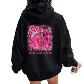 Leopard Pink Out Bowling Tackle Breast Cancer Awareness Women Oversized Hoodie Back Print - Monsterry AU