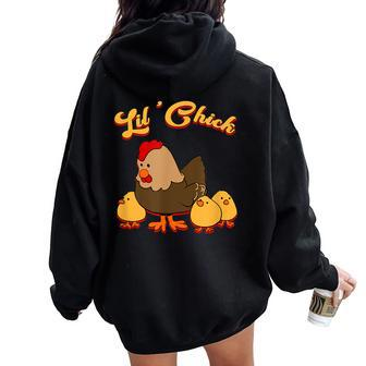 Lil' Chick Cute Momma Chicken With Baby Chicks Women Oversized Hoodie Back Print | Mazezy