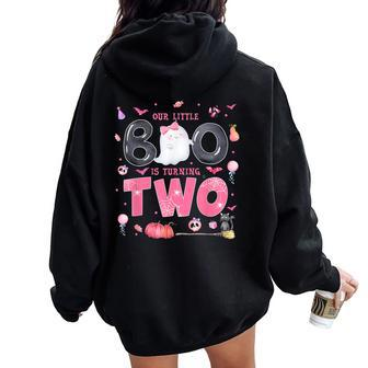 Our Little Boo Is Turning Two 2Nd Birthday Outfit Girl Women Oversized Hoodie Back Print - Thegiftio UK