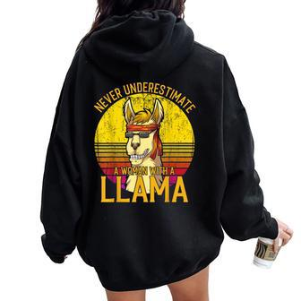 Llama Never Underestimate A Woman With A Llama Women Oversized Hoodie Back Print - Monsterry DE
