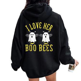 I Love Her Boo Bees Couples Halloween Adult His Women Oversized Hoodie Back Print - Thegiftio UK