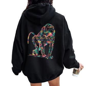 Mandrill Abstract Color Summer Monkey Baboon Lover Girl Women Oversized Hoodie Back Print | Mazezy