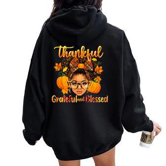 Have A Melanin Thanksgiving Afro African Family Fall Women Women Oversized Hoodie Back Print - Monsterry