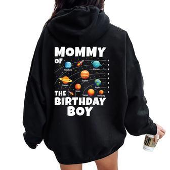 Mommy Of The Birthday Boy Space Planets Birthday Women Oversized Hoodie Back Print - Thegiftio UK