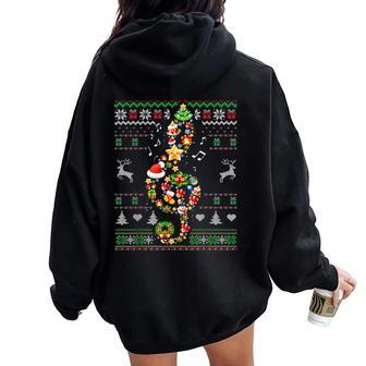 Music Note Christmas Ugly Sweater Musical Teacher Sing Carol Women Oversized Hoodie Back Print | Mazezy