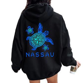 Nassau Bahamas Sea Turtle Sea Blue Tribal Turtle Women Oversized Hoodie Back Print | Mazezy