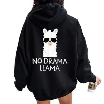 No Drama Llama Alpaca With Sunglasses Llama Lovers Women Oversized Hoodie Back Print | Mazezy
