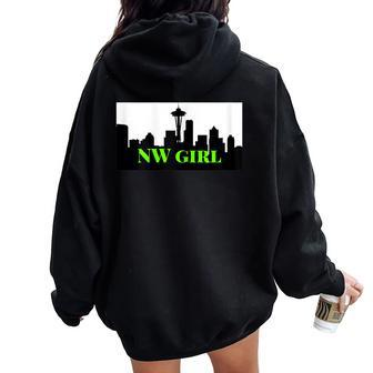 Nw Girl North West Space Needle Women Oversized Hoodie Back Print | Mazezy