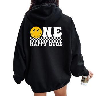 One Happy Dude Groovy 1St Birthday Party Family Matching Women Oversized Hoodie Back Print - Seseable